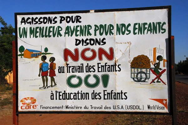 Billboard Say no to child labor, yes to education for children Bla, Mali