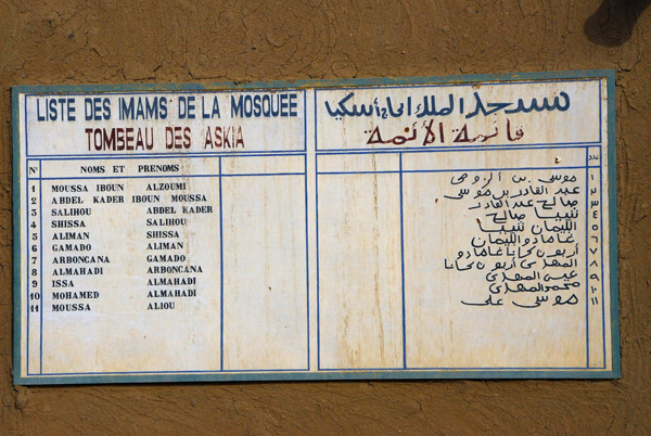 List of Imams of the Mosque of the Tomb of Askia, Gao