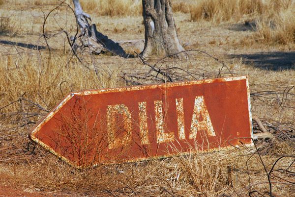 An uncommon sight, a roadsign in Western Mali