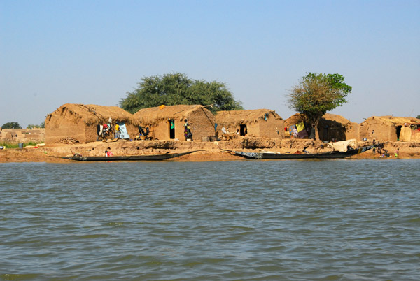 Niger River village with fishing boats, Mali