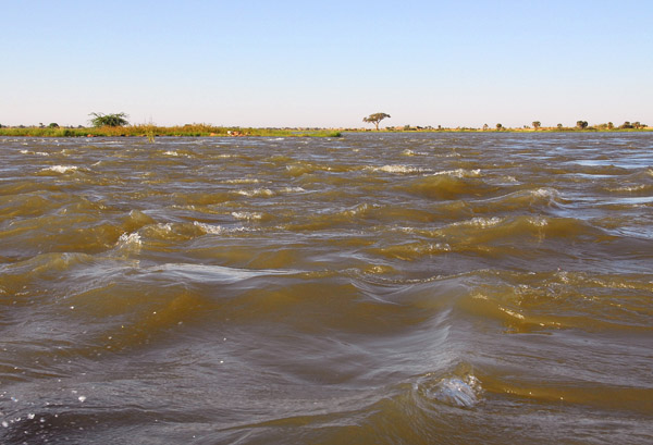 Rough water on the Niger - quite a ride in a little canoe!