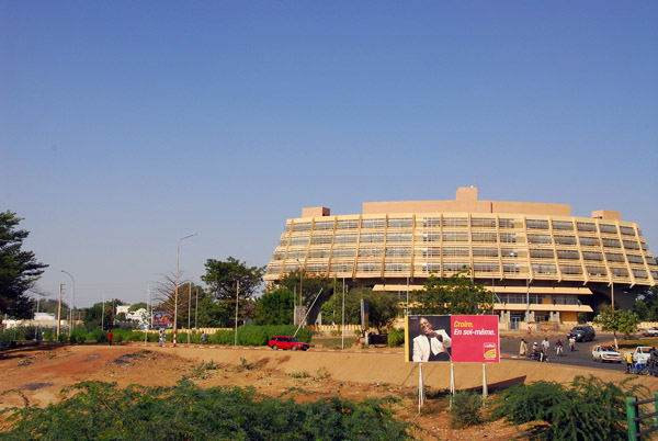 Modern-ish commercial building at the end of the Niger River Bridge, Niamey