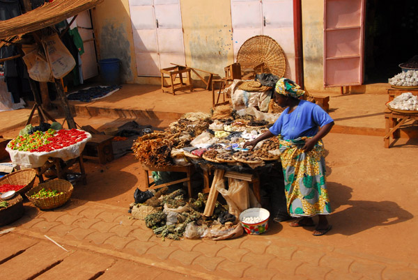 Stand selling an assortment of odd vegetables, Bohicon, Benin