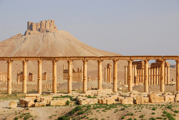 Ancient Palmyra - colonnaded cross street and the Arab Citadel
