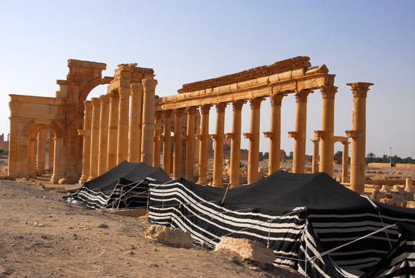 Bedouin tents set up near the Monumental Archway for the Palmyra Festival
