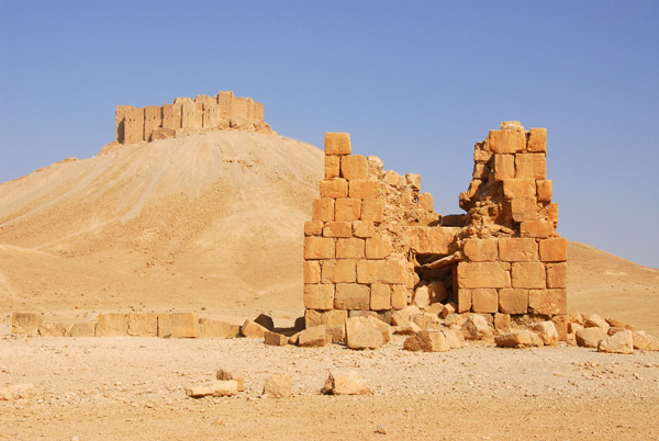 Ruins of a tomb from Ancient Palmyra (2nd-3rd C. AD) below Palmyra Castle