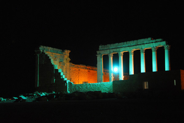 The Sanctuary of Bel, Palmyra, illuminated at night