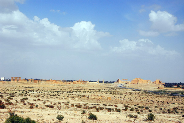 View towards the Ancient City of Palmyra from the road to the Tomb of Elhabel