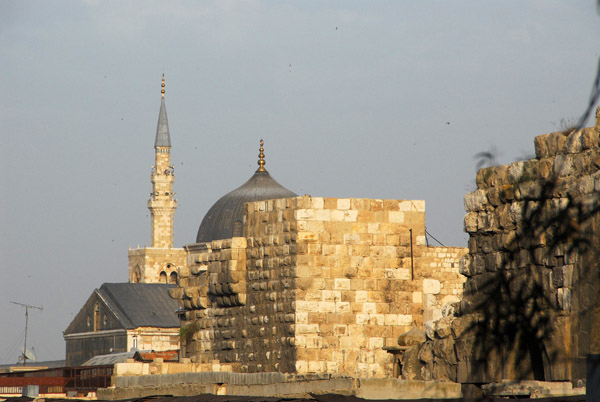 Umayyad Mosque rising behind the Citadel of Damascus