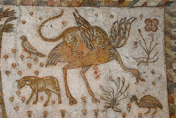 Mosaic - leopard hunting an ostrich