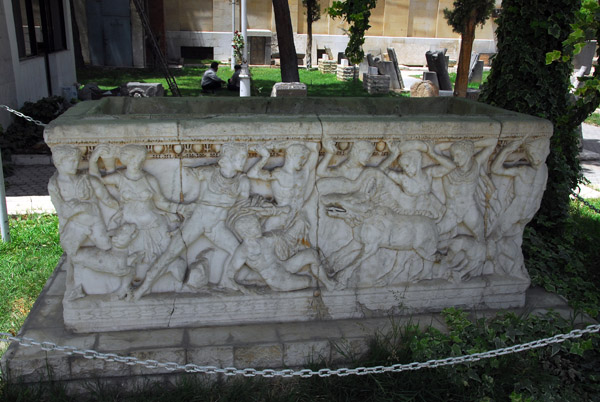 Sarcophagus depicting a hunting scene, Syrian National Museum garden