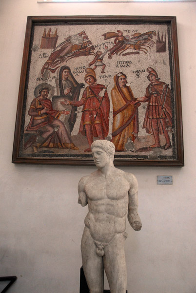Mosaic and statue