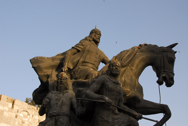 Equestrian statue of Saladin on Al Thawra Street at the base of the Citadel