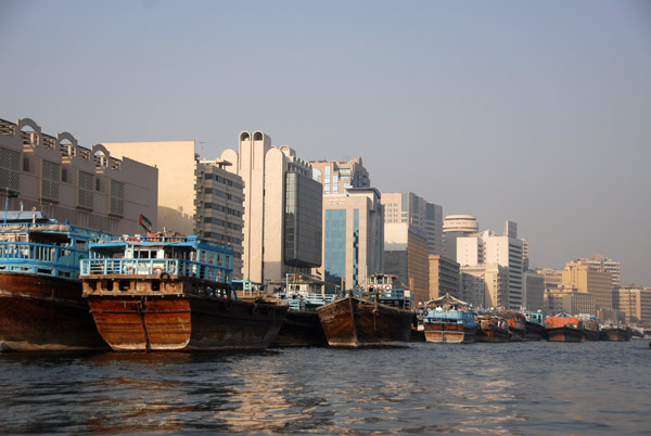 Dhows tied up an the Deira side of Dubai Creek