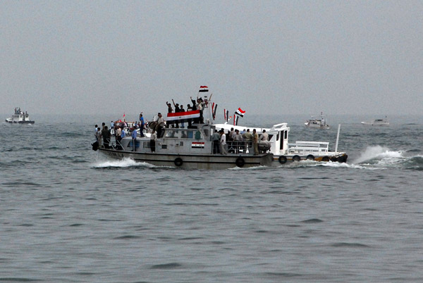 Boat carrying Syrian revellers during a Presidential Referendum celebration