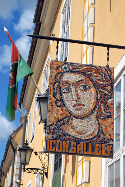 Mosaic sign for the Icon Gallery (Russkaja Ikona) Torna iela, Riga