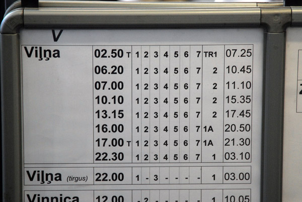 Bus schedule Riga-Vilnius