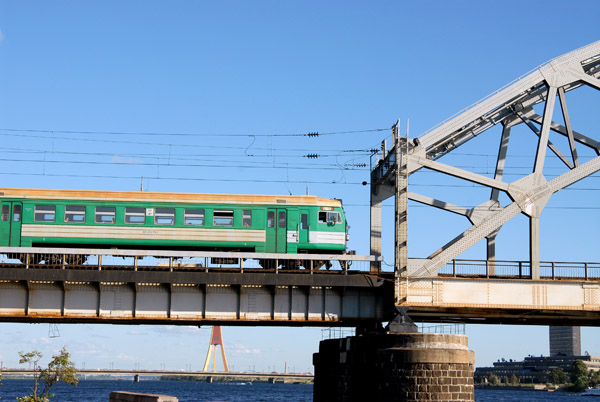 Latvian train crossing the Daugava at Riga