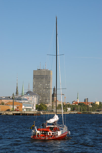 Swedish sailboat arriving at Riga