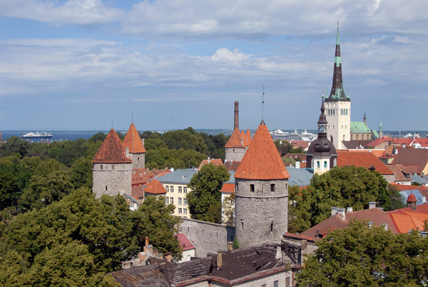 Northwest wall of the Old City, Tallinn, and St. Olaf's Church