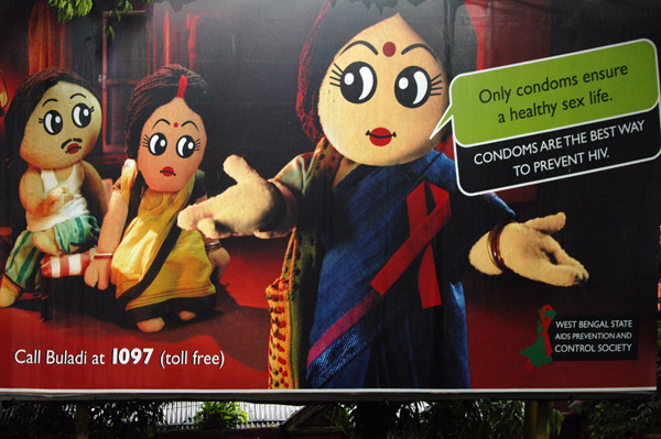 Condom and AIDS awareness billboard, West Bengal State AIDS Prevention and Control Society, Calcutta