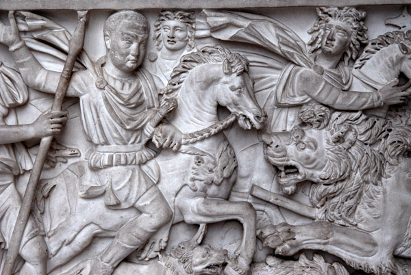 Roman Sarcophagus with Lion Hunt detail, ca 240 AD