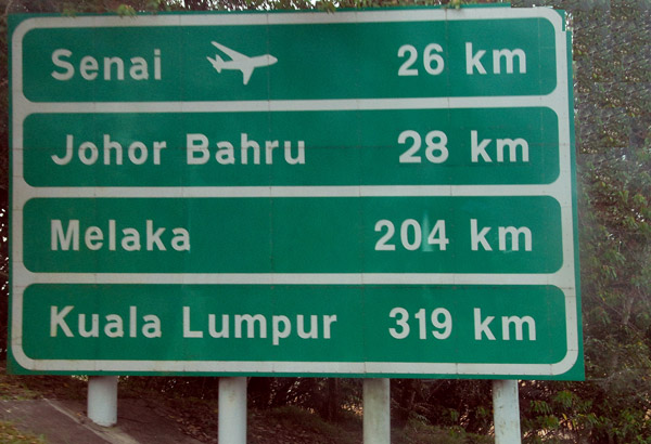 Malaysia distances - Singapore-Melaka 204km