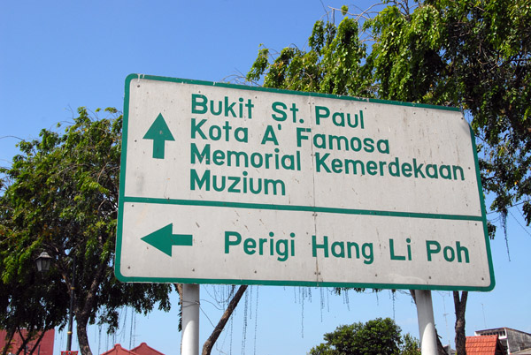 Roadsign for the sights of Melaka