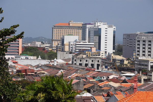 View of Melaka from St. Paul's Hill with modern towers rising above the old town