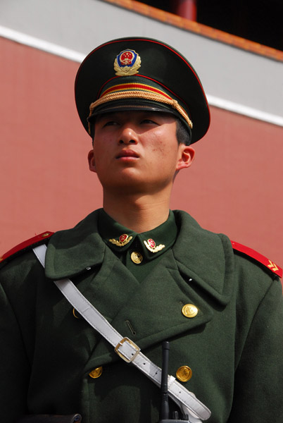 Chinese soldier guarding Tiananmen