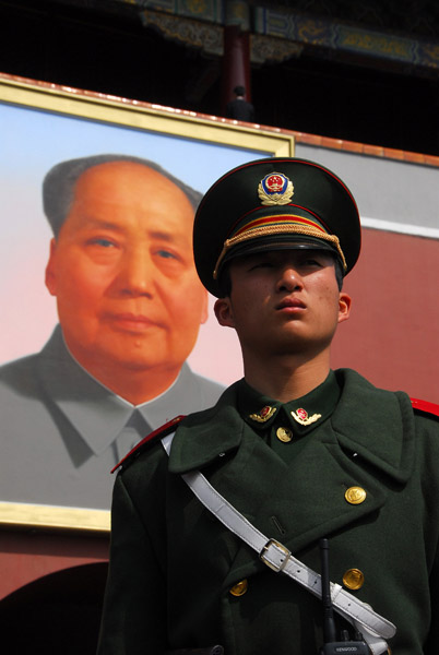 Chinese guard and Mao portrait, Tiananmen