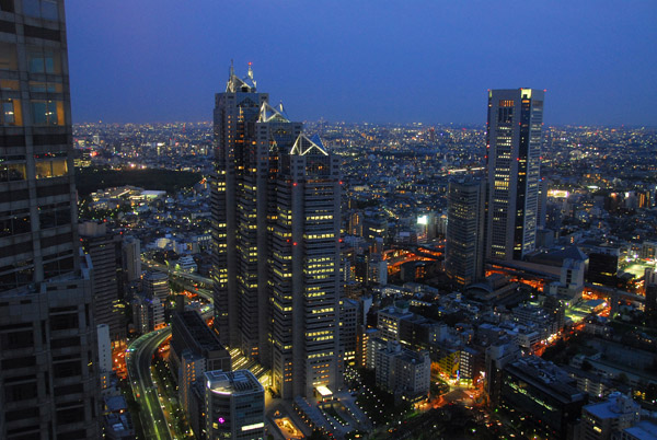 Shinjuku Park Tower and Opera City Tower, evening, from Tokyo Metropolitan Government Building