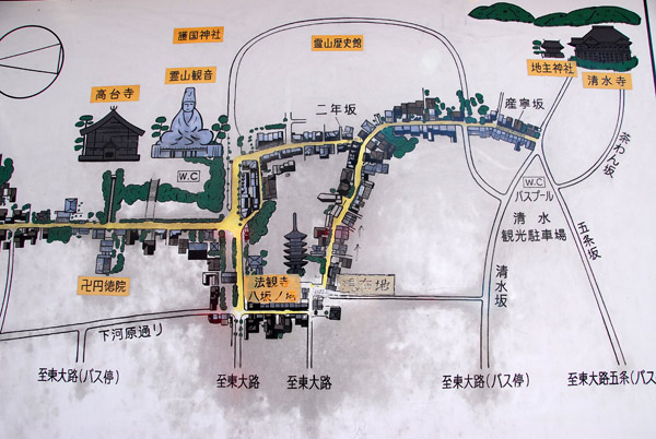 Map of Sannen-zaka, Ninen-zaka, Yasaka Pagoda & Kodai-ji temple, Higashiyama-ku, Kyoto