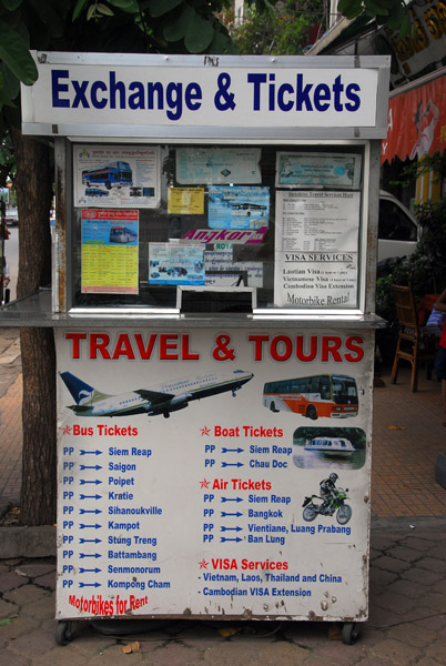 Bus, boat and plane ticket booth, Sisowath Quay, Phnom Penh