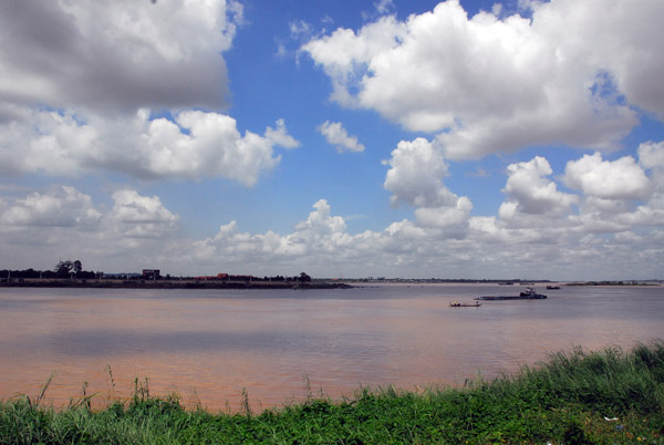 Tonle Sap River passing Phnom Penh upstream from the Mekong confluence, Cambodia