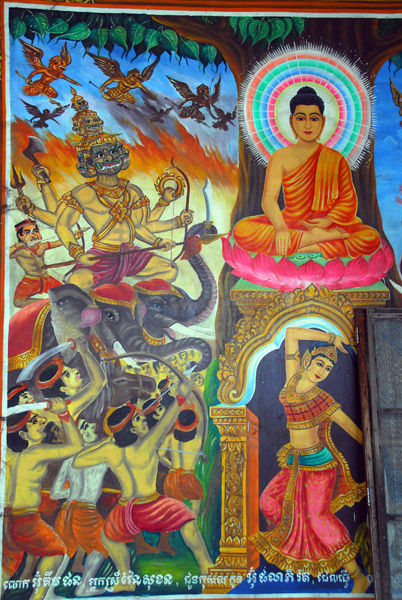 Traditional style wall mural, Wat Lang Ka