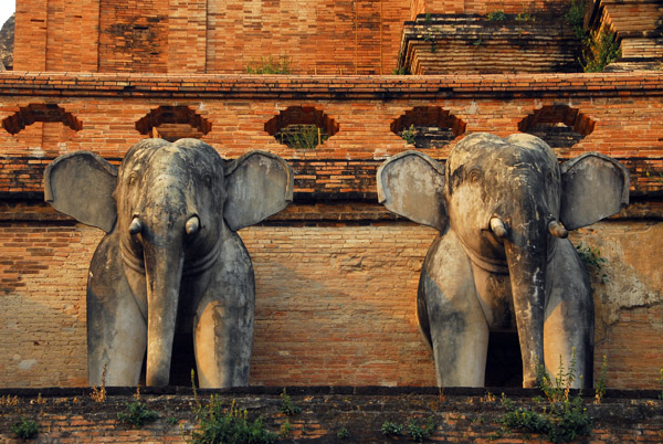 Restored elephant statues, Wat Chedi Luang, Chiang Mai