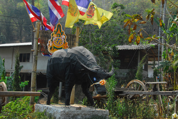 Waterbuffalo statue made of fabric over a metal frame, Ban Mae Khanin Nua, Chiang Mai Province