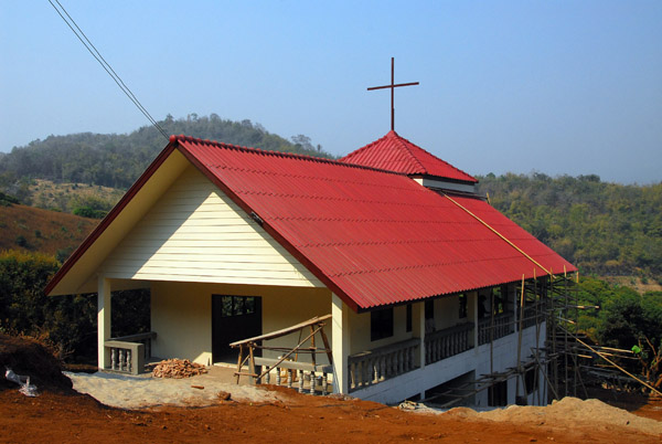 Mission church under construction in the village