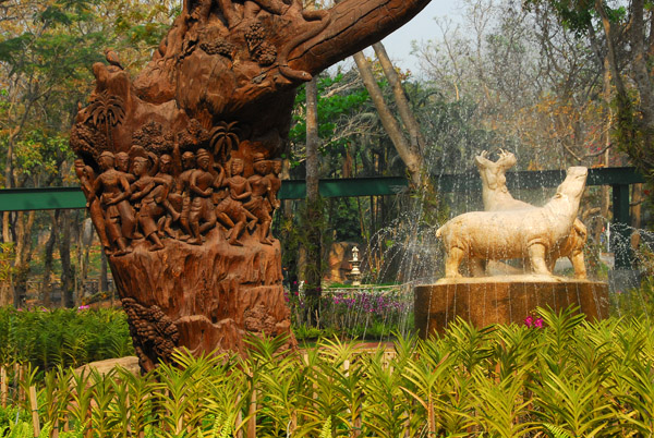 Woodcarving and hippo fountain, Chiang Mai Zoo