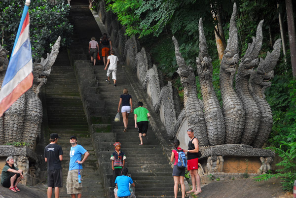 Steps leading to a hilltop temple with good views of the Mekong and Mae Nam Sai rivers