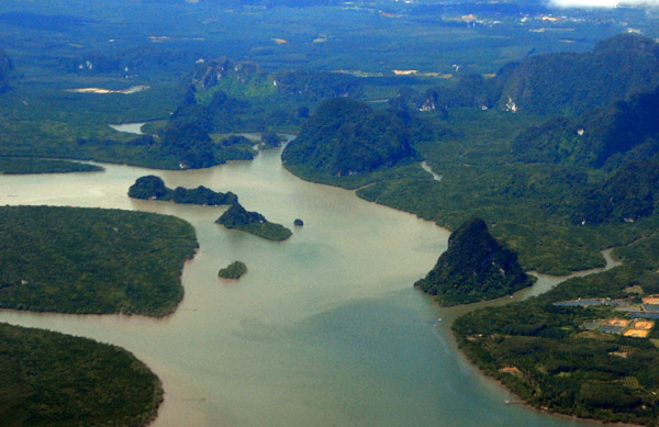 Cape Hin Rao, lower right, looking east to Ko Hao Run Nua, Thailand