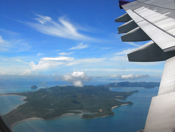 Thai Airways A300 passing Ko Yao Yai on approach to Phuket