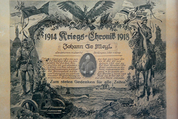 Certificate of service from World War I - Kriegs-Chronik Johann Meyl
