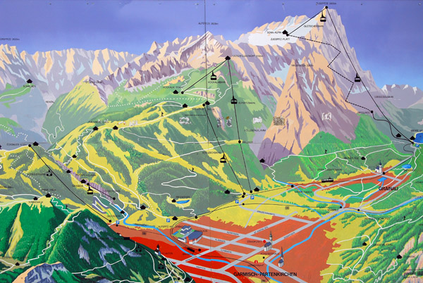 Map of Garmisch-Partenkirchen with the Zugspitze, Germanys highest mountain