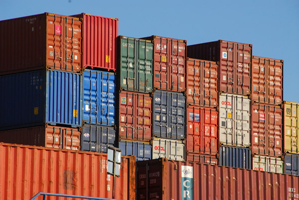 Containers stacked at Unikai Container Terminal, Port of Hamburg