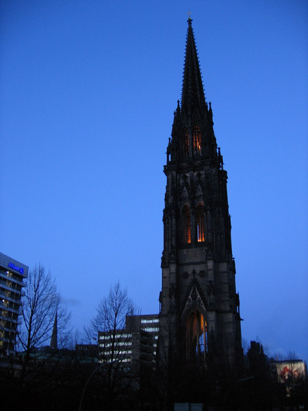 Nikolaikirche at dusk, Hamburg