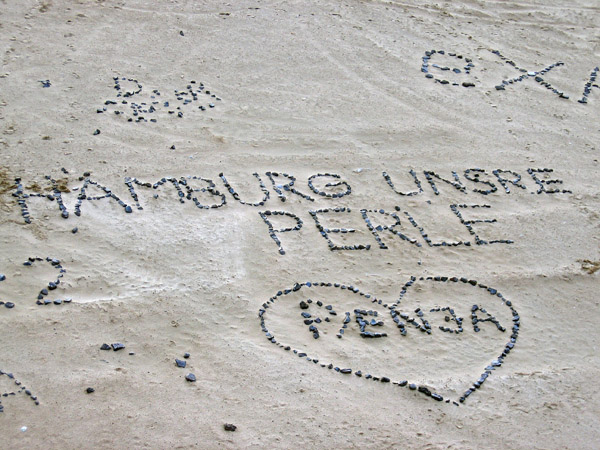 Writing in the sand, seen from HafenCity observation tower
