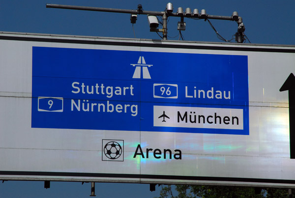 Autobahn sign for Munich Airport and Arena (World Cup Germany 2006)