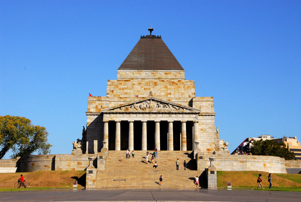 Shrine of Remembrance was styled on the Tomb of Mausolus at Halicarnassus and the Parthenon of Athens